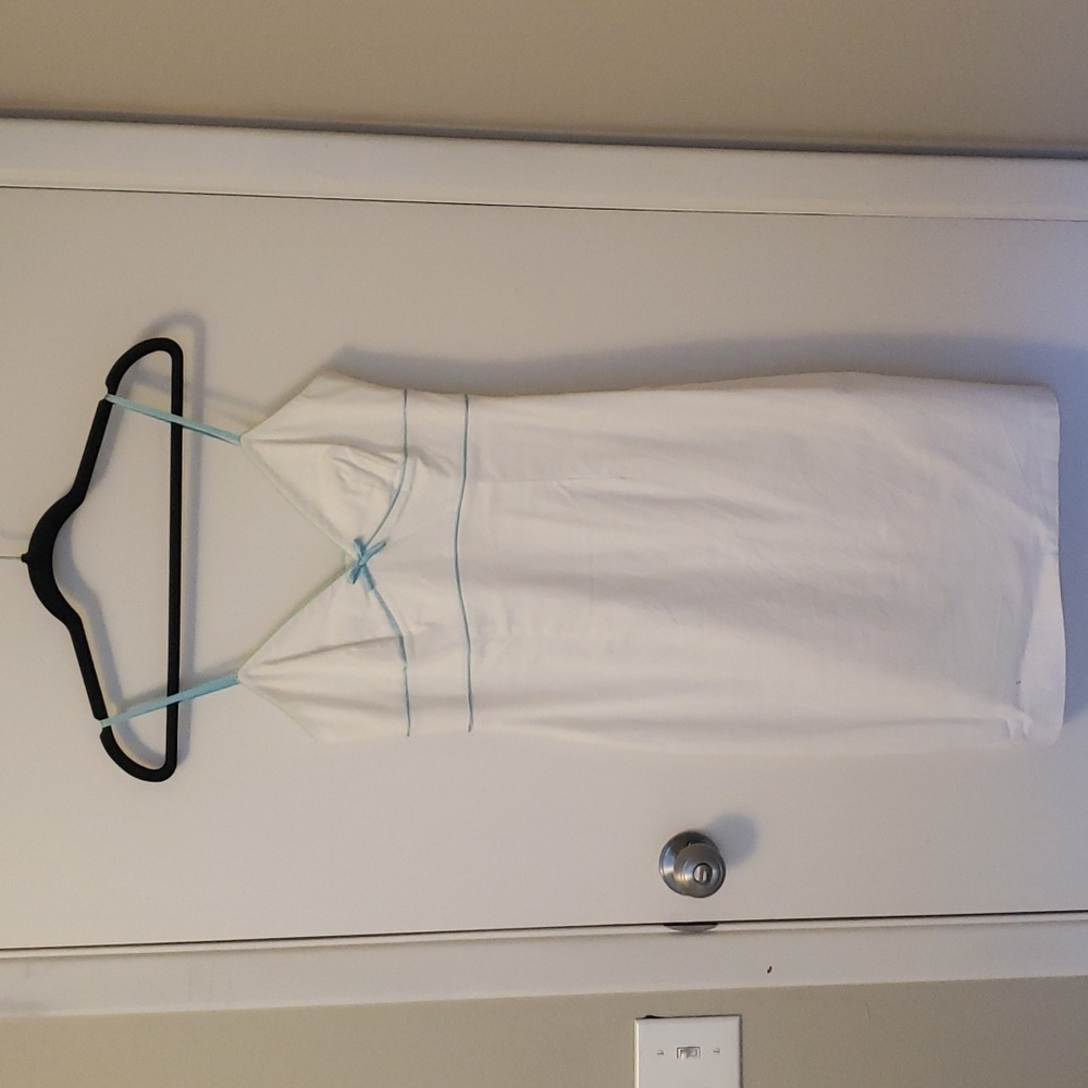 Express White Dress with Teal Ribbon